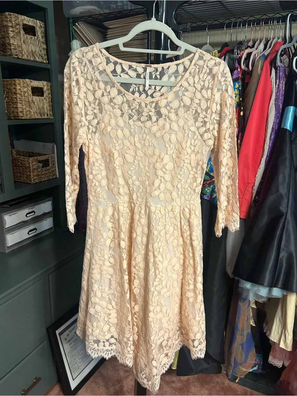 Free People Roco Lace Dress Size 10 Taupe Blush Boho Romantic